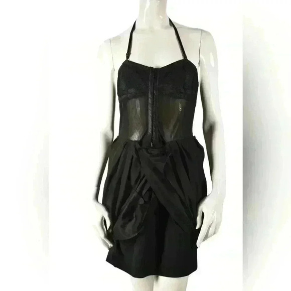ALEXANDER WANG Black Wool Silk Satin Mesh Bustier  Fitted Dress 8US Small - Picture 4 of 7